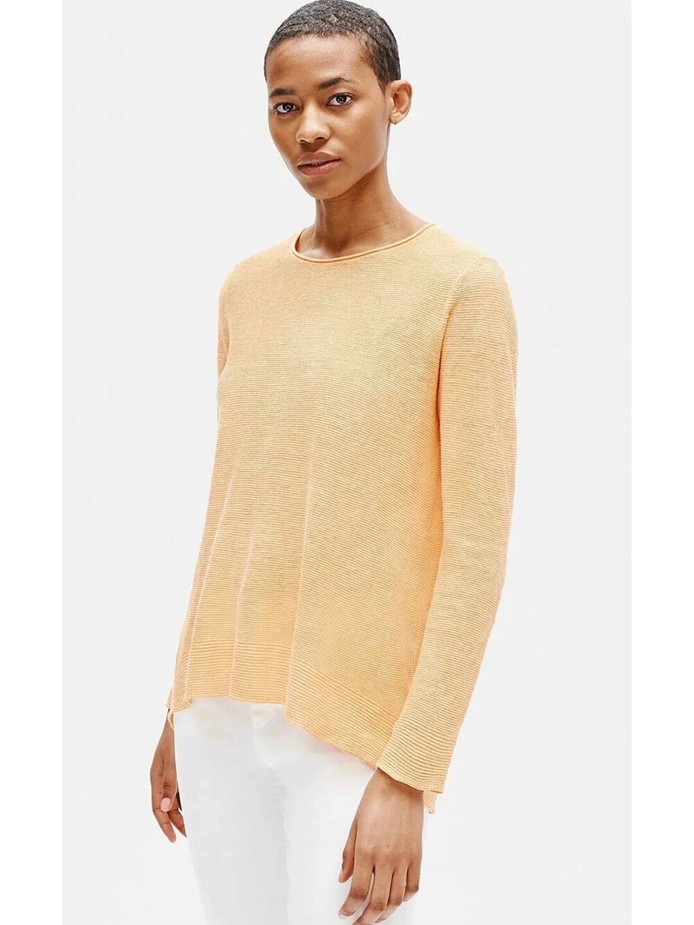Eileen Fisher Womens Sweater PL Petite Organic Linen Cantaloupe Hi Lo Minimalist